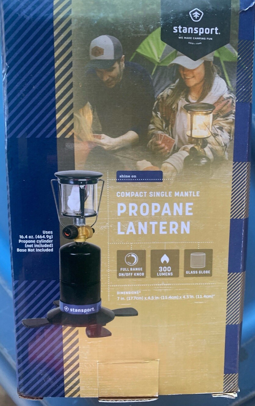 Stansport Compact Single Mantle Propane Lantern 300 Lumens Glass Globe Black
